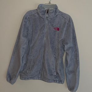 North Face Jacket, Grey with Pink Lettering, Small